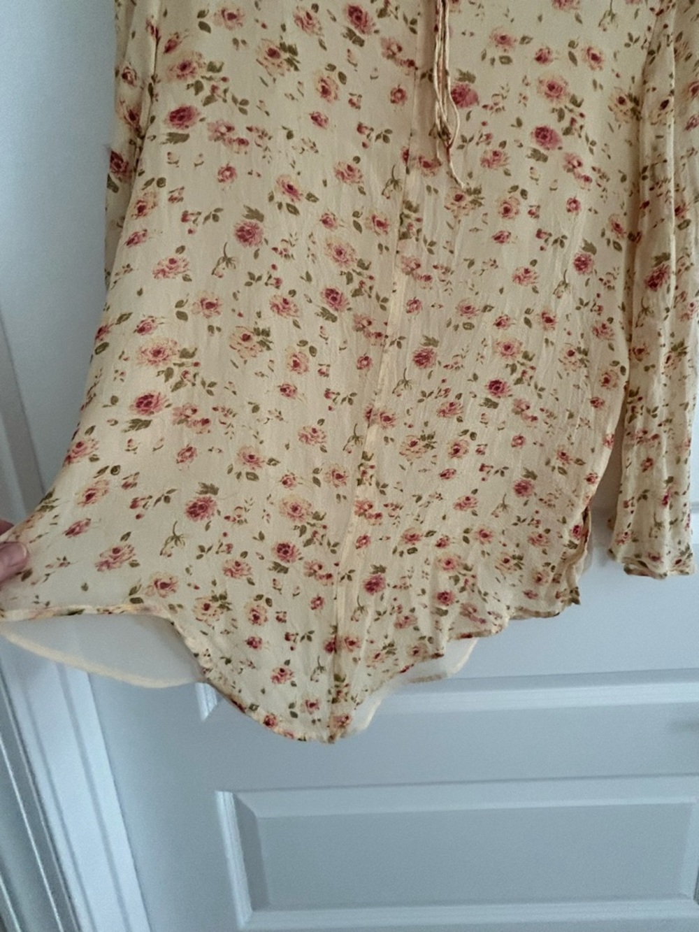 Anne Carson Silk Floral Blouse Yellow Pink Size L - Picture 6 of 13